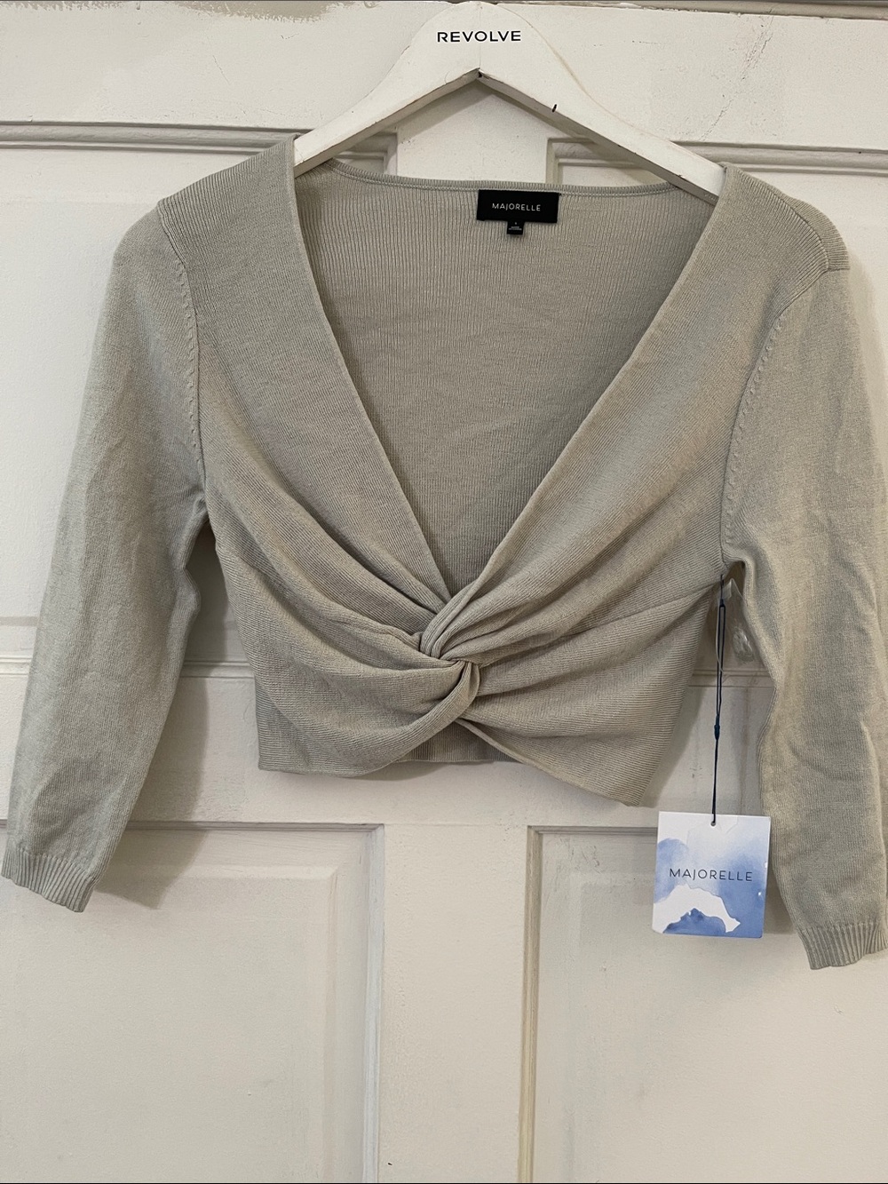 MAJORELLE Sage Green Twist-Front Cropped Top